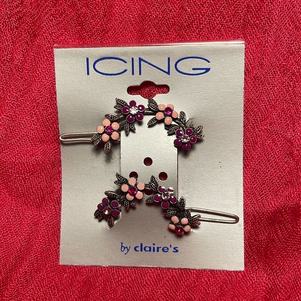 Icing Pink and Plum with Red Rhinestones Barretts